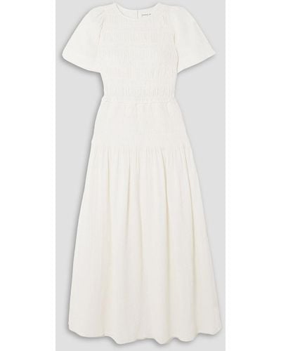 Apiece Apart Siempre Smocked Cotton-seersucker Maxi Dress - White