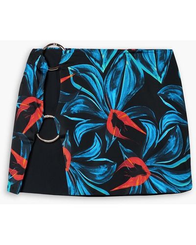 Louisa Ballou Ring-embellished Floral-print Stretch-jersey Mini Skirt - Blue