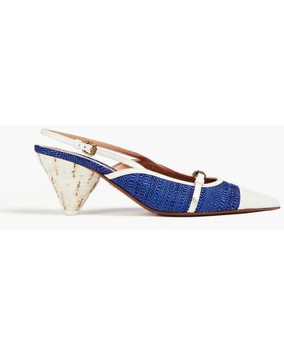 Zimmermann Leather And Raffia Slingback Court Shoes - Blue