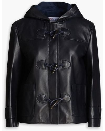 RED Valentino Leather Hooded Jacket - Black