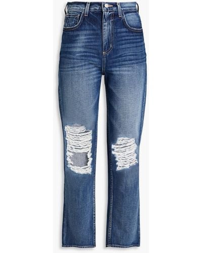 L'Agence Distressed High-rise Straight-leg Jeans - Blue