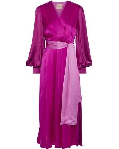 ROKSANDA Elena Wrap-effect Two-tone Silk-satin Midi Dress Magenta - Purple