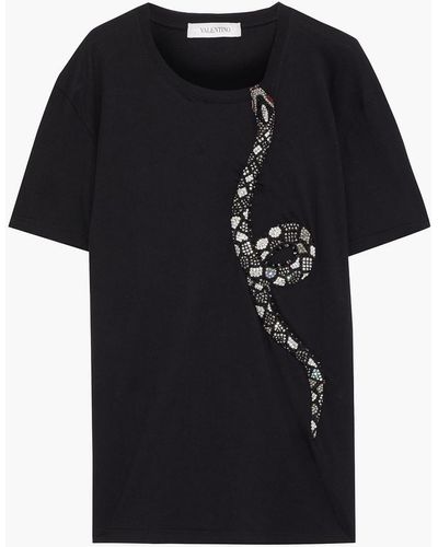 Valentino Garavani Embellished Cotton-jersey T-shirt - Black