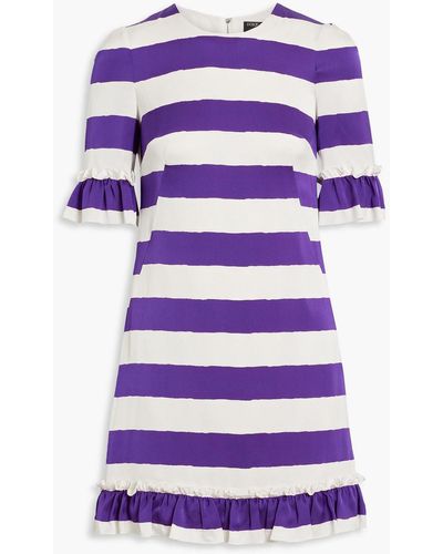 Dolce & Gabbana Ruffled Striped Silk-blend Twill Mini Dress - Purple