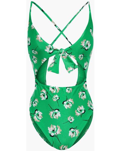 ViX Petals Bandana Knotted Cutout Floral-print Swimsuit - Green