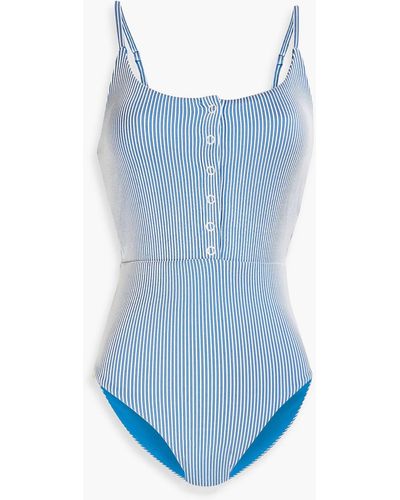 Onia Lola Striped Stretch-jacquard Swimsuit - Blue