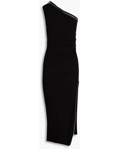 Helmut Lang One-shoulder Zip-detailed Draped Jersey Midi Dress - Black