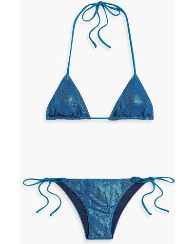 Missoni Metallic Crochet-knit Triangle Bikini - Blue
