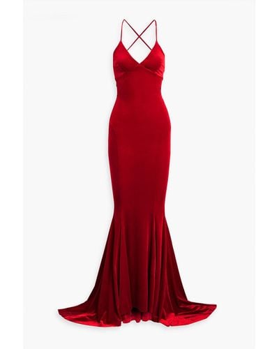 Norma Kamali Cutout Stretch-velvet Gown - Red