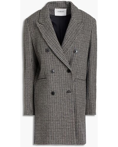 Ba&sh Nino Double-breasted Houndstooth Wool-blend Tweed Coat - Gray