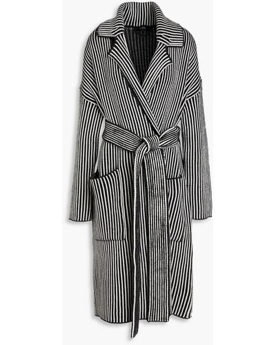 JOSEPH Belted Striped Merino Wool-blend Coat - Grey