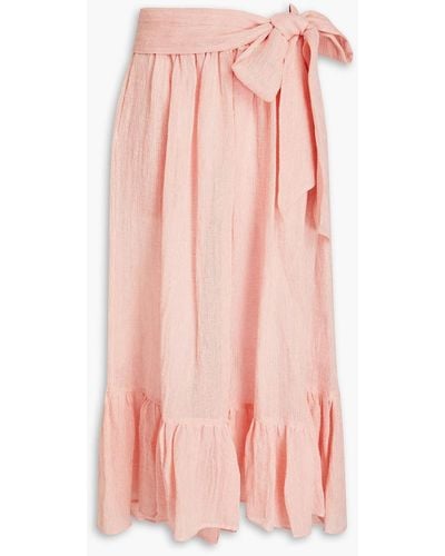 Lisa Marie Fernandez Gathered Linen-blend Gauze Midi Skirt - Pink
