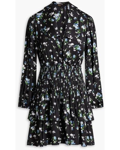 Maje Cutout Floral-print Satin Mini Shirt Dress - Black