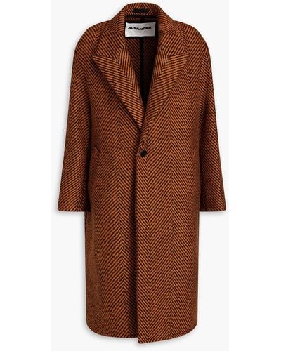 Jil Sander Herringbone Wool-blend Bouclé Coat - Brown