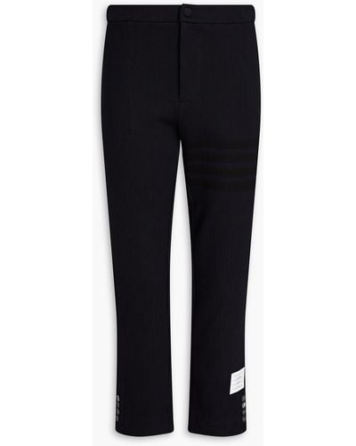 Thom Browne Slim-fit Striped Ribbed French Cotton-terry Sweatpants - Black