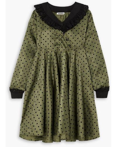 BATSHEVA Beflocktes minikleid aus satin-twill mit polka-dots - Grün