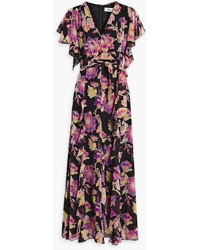Diane von Furstenberg Bleuet Ruffled Floral-print Chiffon Maxi Dress - Purple