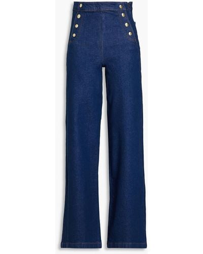 FRAME Sailor Snap Embellished High-rise Wide-leg Jeans - Blue