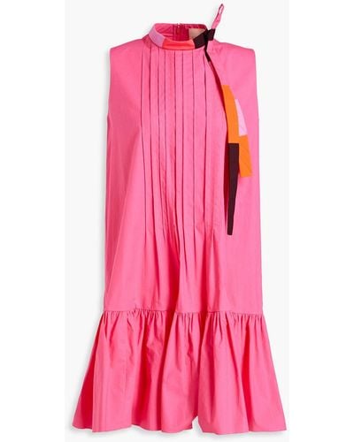 ROKSANDA Pintucked Cotton-poplin Mini Dress - Pink