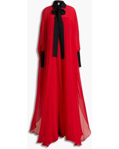 Elie Saab Gathe Two-tone Silk-chiffon Gown And Jacket Set - Red