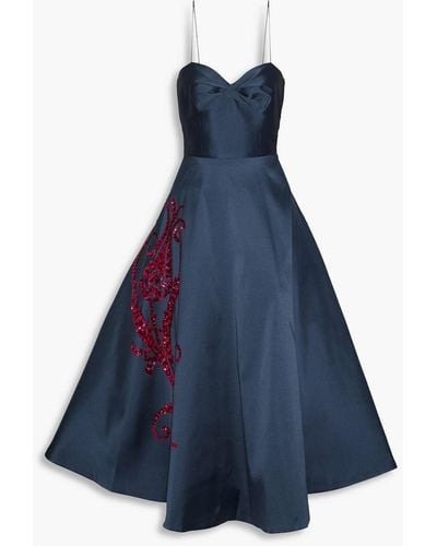 Sachin & Babi Rumeli Sequin-embellished Duchesse Satin-twill Midi Dress - Blue