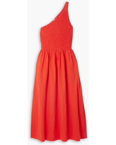 Three Graces London Isa One-shoulder Shirred Crinkled Cotton-voile Midi Dress