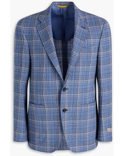 Canali Checked Wool-blend Crepe Blazer - Blue