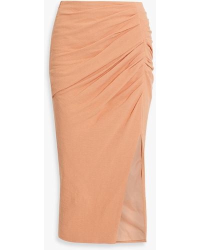 Jonathan Simkhai Hayden Ruched Cotton-blend Midi Skirt - Orange