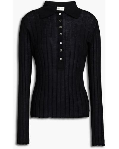 Magda Butrym Ribbed Cashmere And Silk-blend Polo Shirt - Black