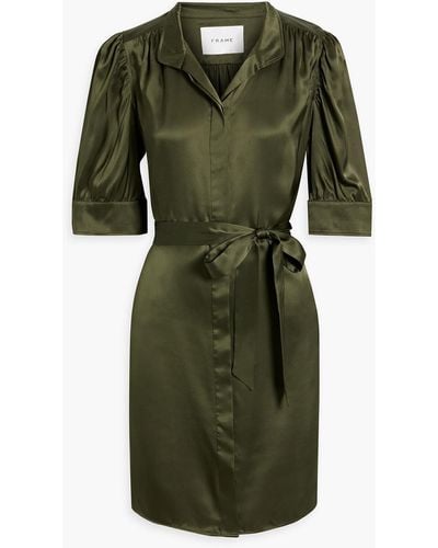 FRAME Gillian Belted Silk Mini Shirt Dress - Green