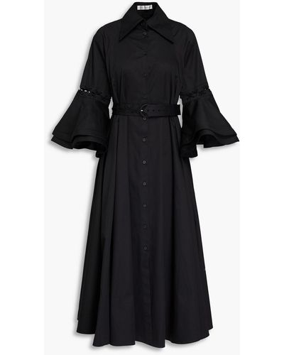 Palmer//Harding Belted Cotton-poplin Midi Shirt Dress - Black