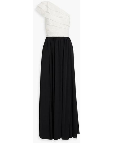 Mikael Aghal One-shoulder Ruffled Broderie Anglaise And Chiffon Gown - Black