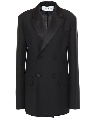Lanvin Double-breasted Satin-trimmed Mohair And Wool-blend Blazer - Black