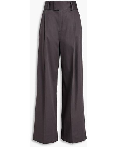 BITE STUDIOS Pleated Cotton-twill Wide-leg Pants - Gray
