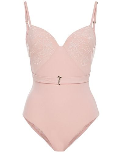 La Perla Belted Embroidered Swimsuit - Pink