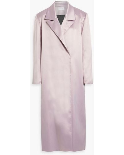 16Arlington Willis Double-breasted Feather-trimmed Satin Coat - Pink