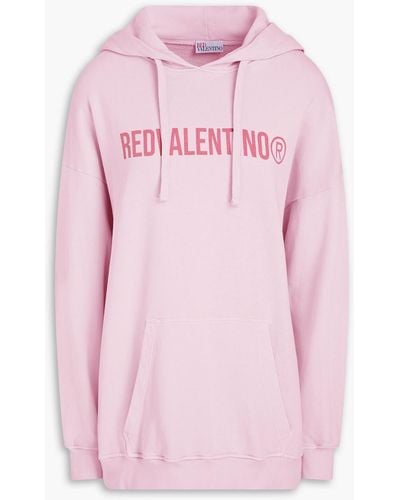 RED Valentino Appliquéd French Cotton-terry Hoodie - Pink