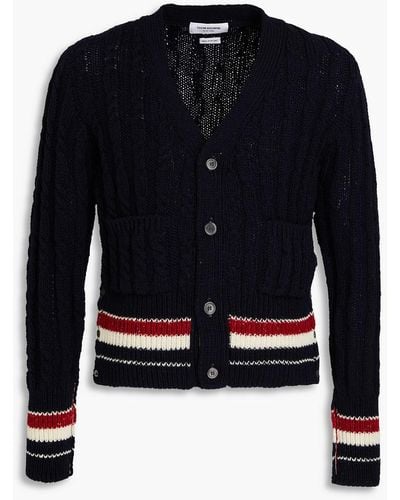 Thom Browne Striped Cable-knit Wool And Mohair-blend Cardigan - Blue