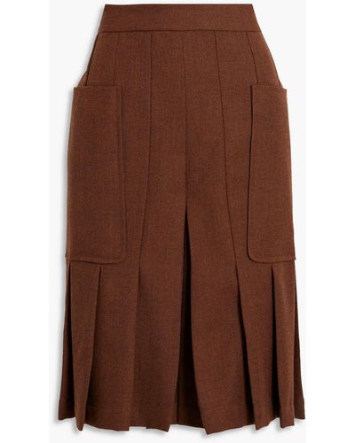 Victoria Beckham Mélange Pleated Wool-twill Shorts - Brown