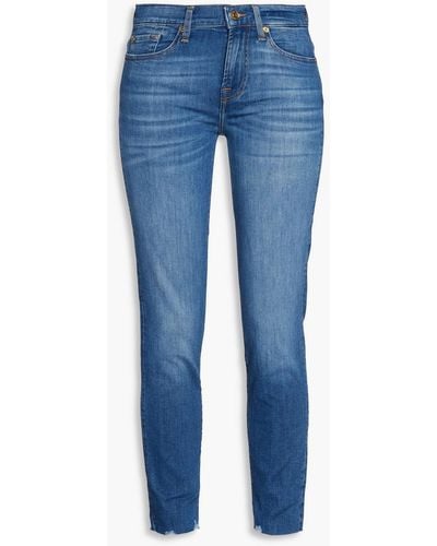7 For All Mankind Roxanne Cropped High-rise Slim-leg Jeans - Blue
