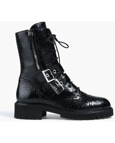 Giuseppe Zanotti Glossed Faux Croc-effect Leather Combat Boots - Black