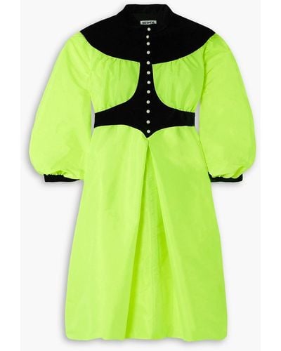 BATSHEVA Ashlyn zweifarbiges kleid aus samt mit moirémuster - Grün