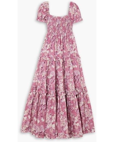 Caroline Constas Zuri Smocked Tiered Floral-print Cotton-voile Maxi Dress - Pink