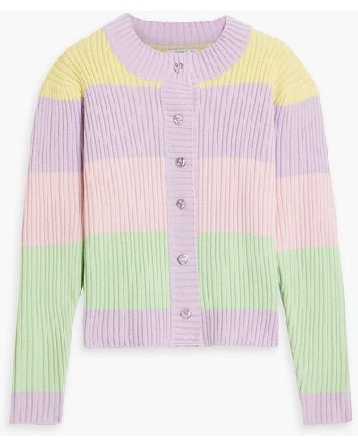 Olivia Rubin Striped Ribbed-knit Cardigan - Pink