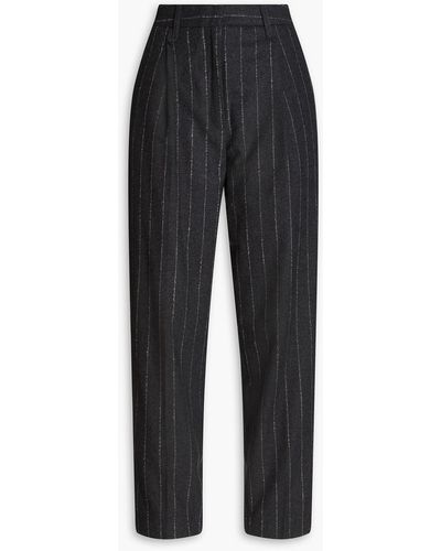 REMAIN Birger Christensen Marian Pinstriped Wool-blend Tapered Trousers - Black