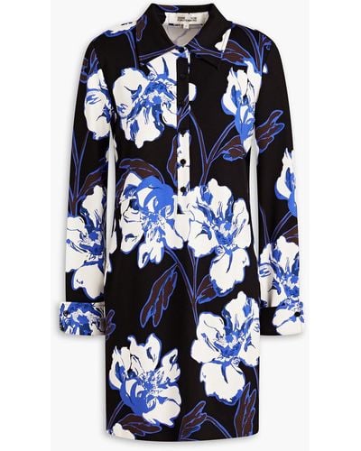 Diane von Furstenberg Alarica Floral-print Jersey Mini Shirt Dress - Blue