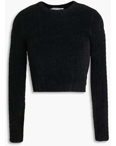 T By Alexander Wang Cropped Jacquard-knit Top - Black