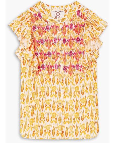Figue Janae Ruffled Printed Cotton-blend Top - Yellow