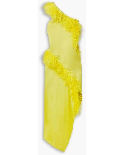 Marques'Almeida Midikleid aus einer leinenmischung mit federn und asymmetrischer schulterpartie - Gelb
