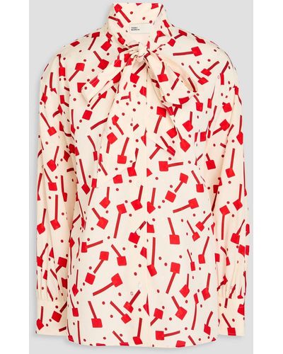Tory Burch Pussy-bow Printed Jacquard Blouse - Red